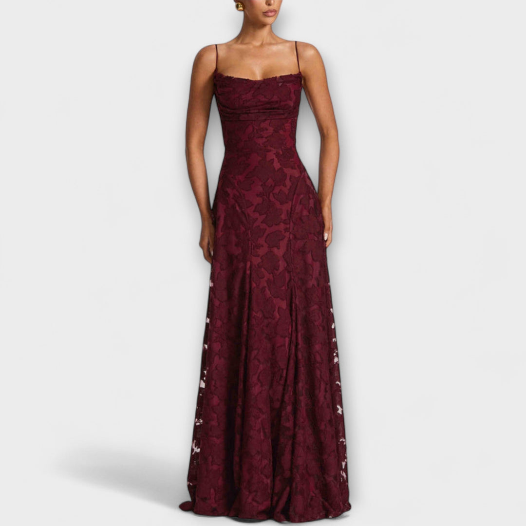 Kairi - Stylish Floral Lace Maxi Dress with Spaghetti Straps