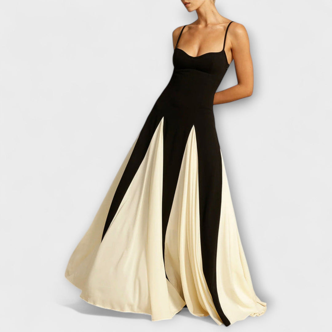 Ember - Classic Elegance A-Line Maxi Dress with Tulle Panels