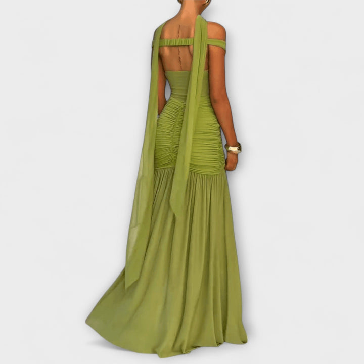 Nicole - Olive Green V-Neck Maxi Dress
