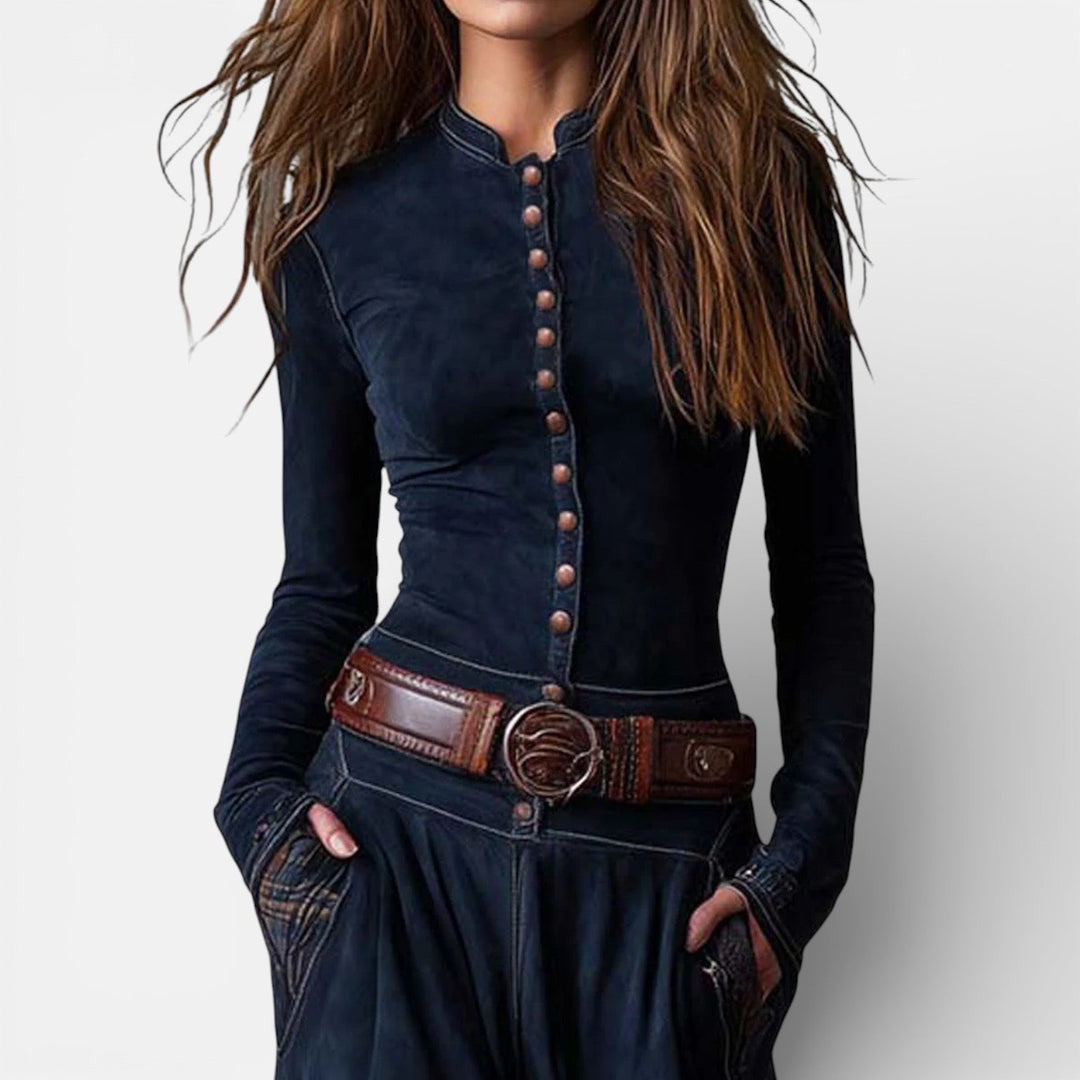 Leonora | Vintage Long Dress in Navy Blue Suede Check (Includes Belt)